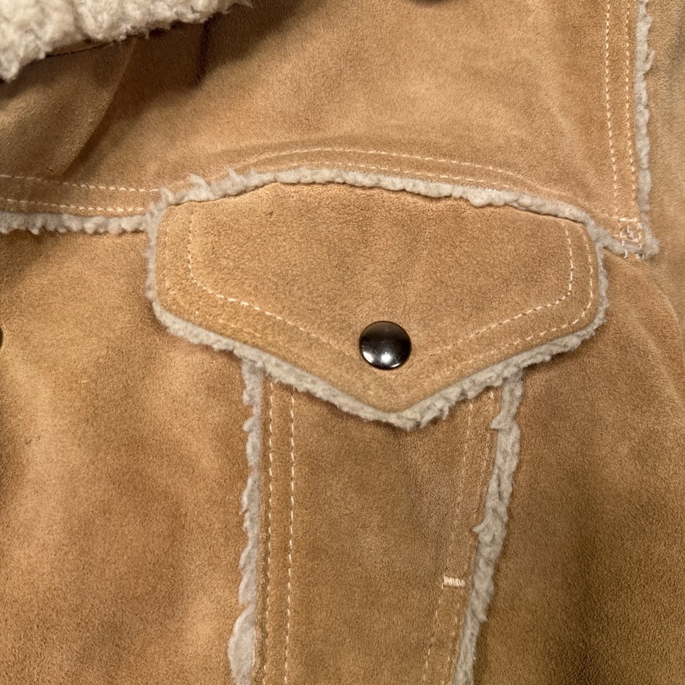 VTG JCPenney Jacket Men 40 Brown Suede Leather Trucker Sherpa Yellowstone 70s - Picture 5 of 13